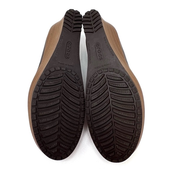 Crocs Walnut Brown Wedge Heel Size 9 Platform Pump Leather Closed Round Toe - Picture 9 of 13